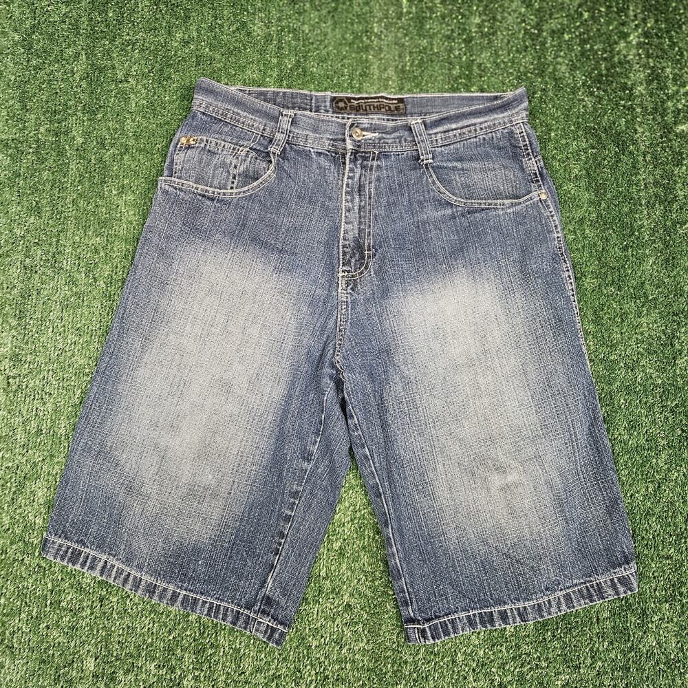 VTG Southpole Brown Tab Denim Jean Shorts Mens 34 Blue Baggy Y2K CLEAN